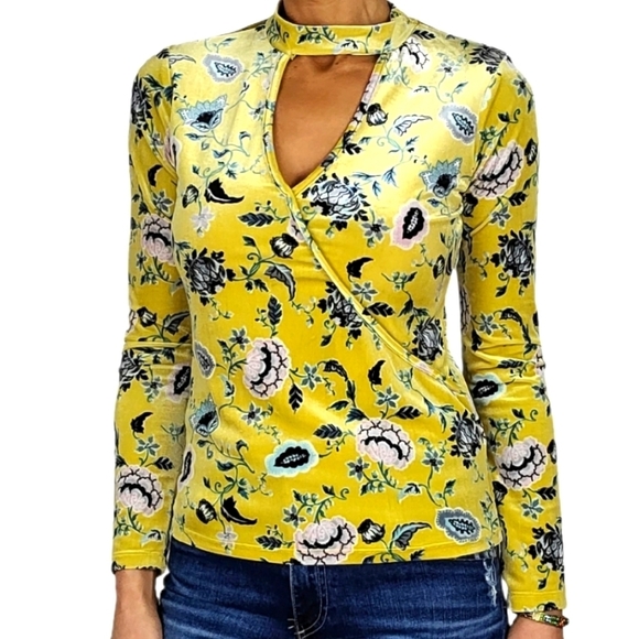 Curren+Project Velvet Top Size Small Yellow Flora - Picture 5 of 7